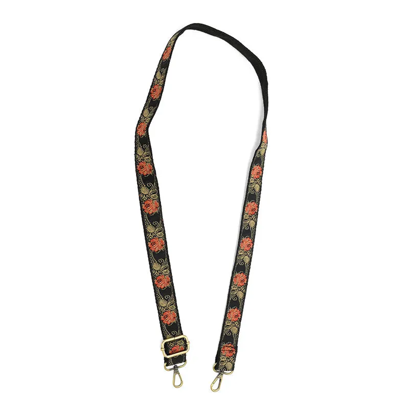 1.2" Red Climbing Rose Guitar Strap