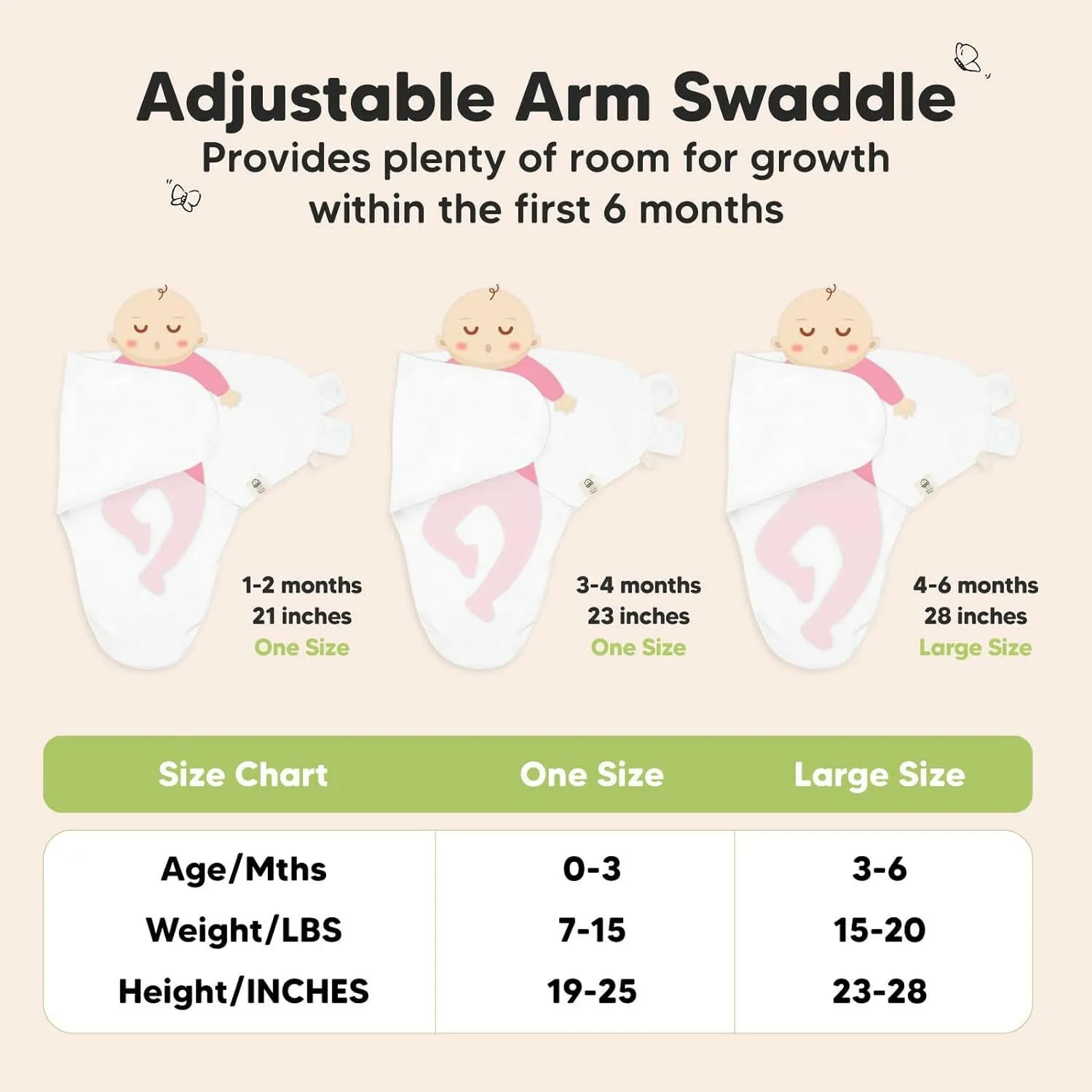 3-Pack Organic Baby Swaddle Sleep Sacks, 3-6 Months