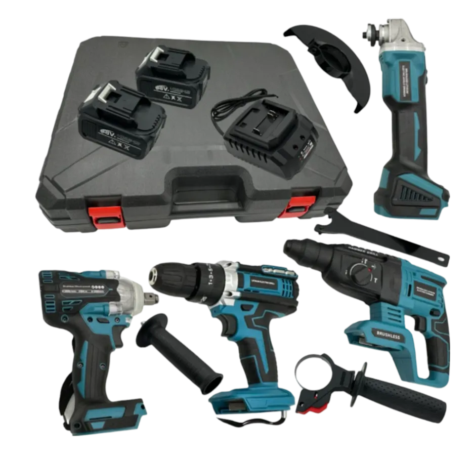 4Pcs Heavy Duty Power Tool Set 2 Battery Packs Cordless Drills Ag-61