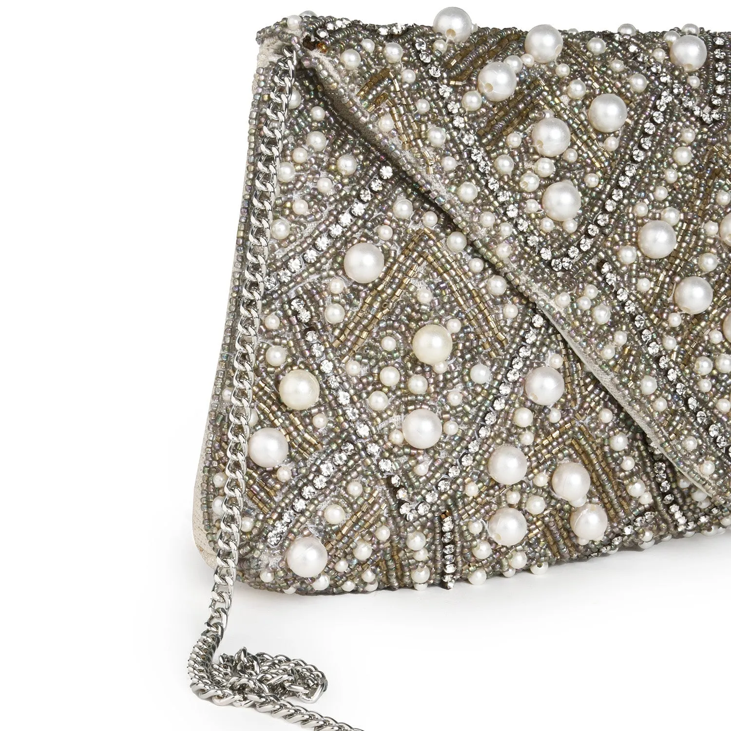 Accessorize London Women's Faux Leather Pearl Encrusted Embellished Envelope