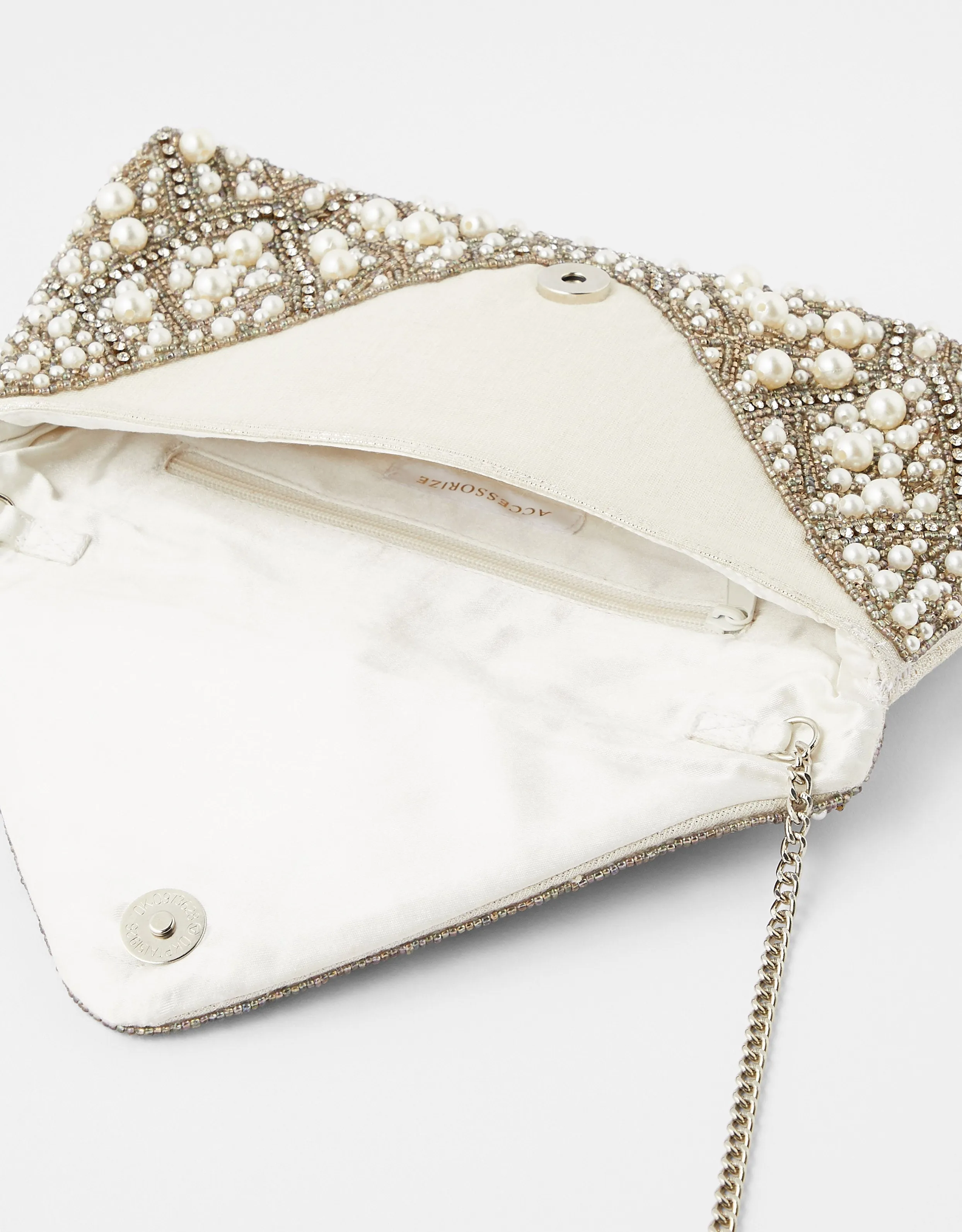 Accessorize London Women's Faux Leather Pearl Encrusted Embellished Envelope