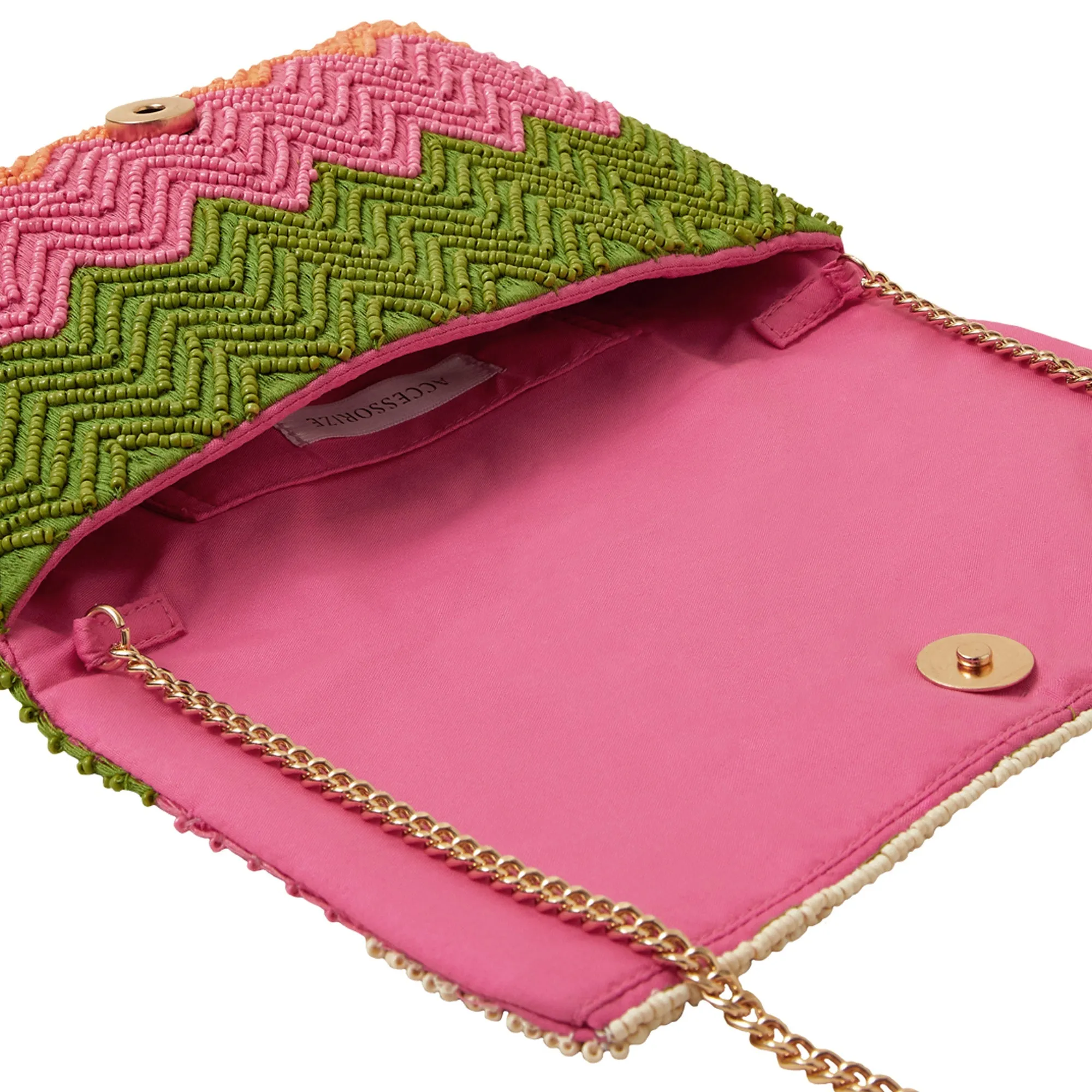 Accessorize London Women's Pink Zig Zag Clutch Bag