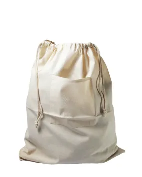 Affordable Drawstring Cotton Laundry Bag W/ Front Pocket