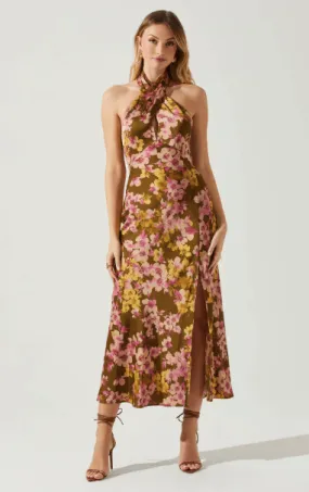 ASTR Marissa Dress in Olive Pink Floral