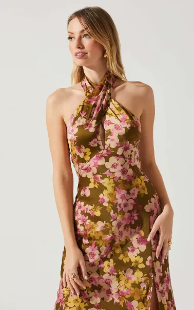 ASTR Marissa Dress in Olive Pink Floral