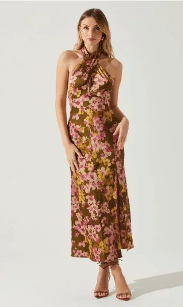 ASTR Marissa Dress in Olive Pink Floral