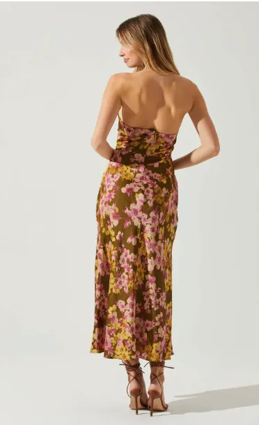 ASTR Marissa Dress in Olive Pink Floral