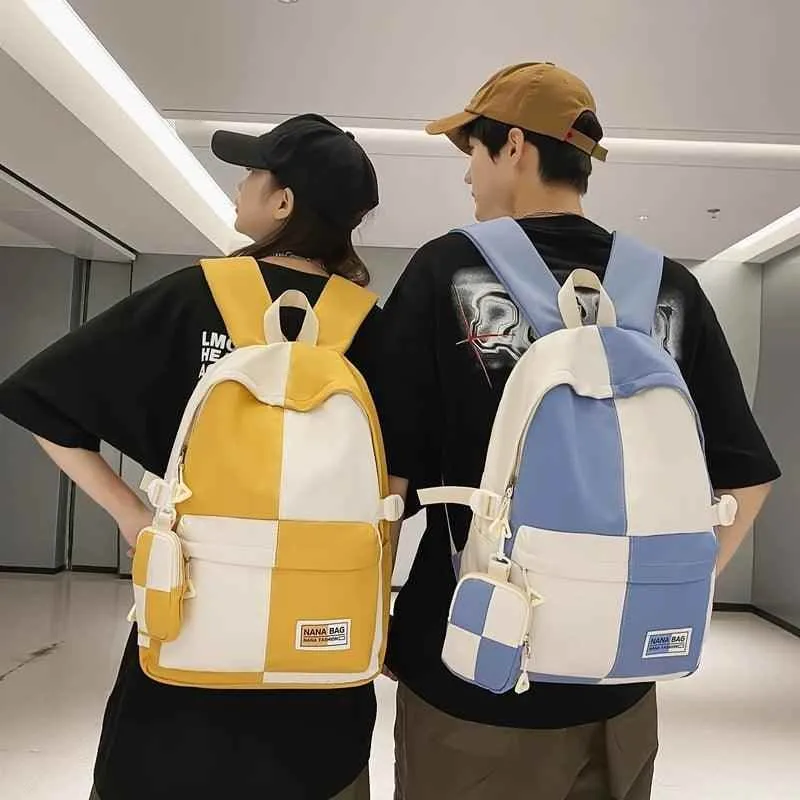 B3110 Cool Backpack - Fashion College School Bag - Grid Pattern