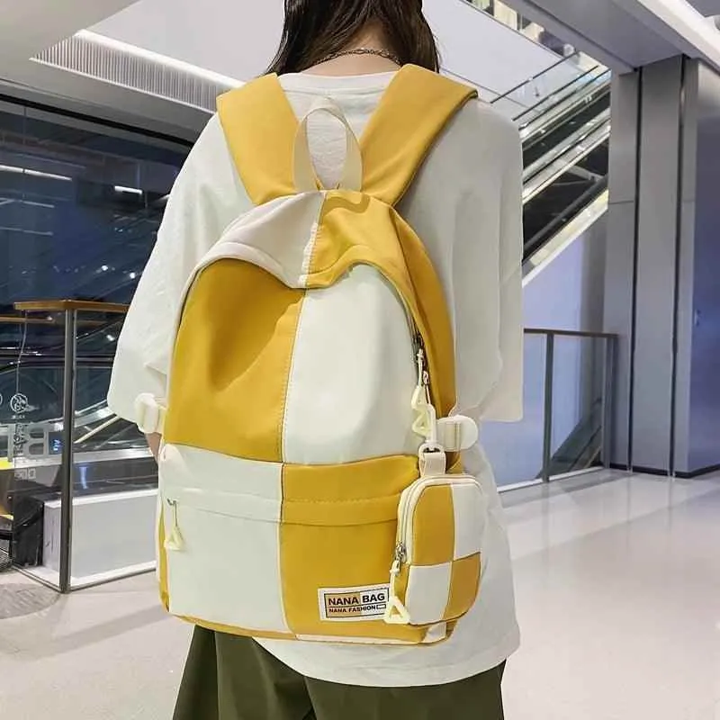 B3110 Cool Backpack - Fashion College School Bag - Grid Pattern