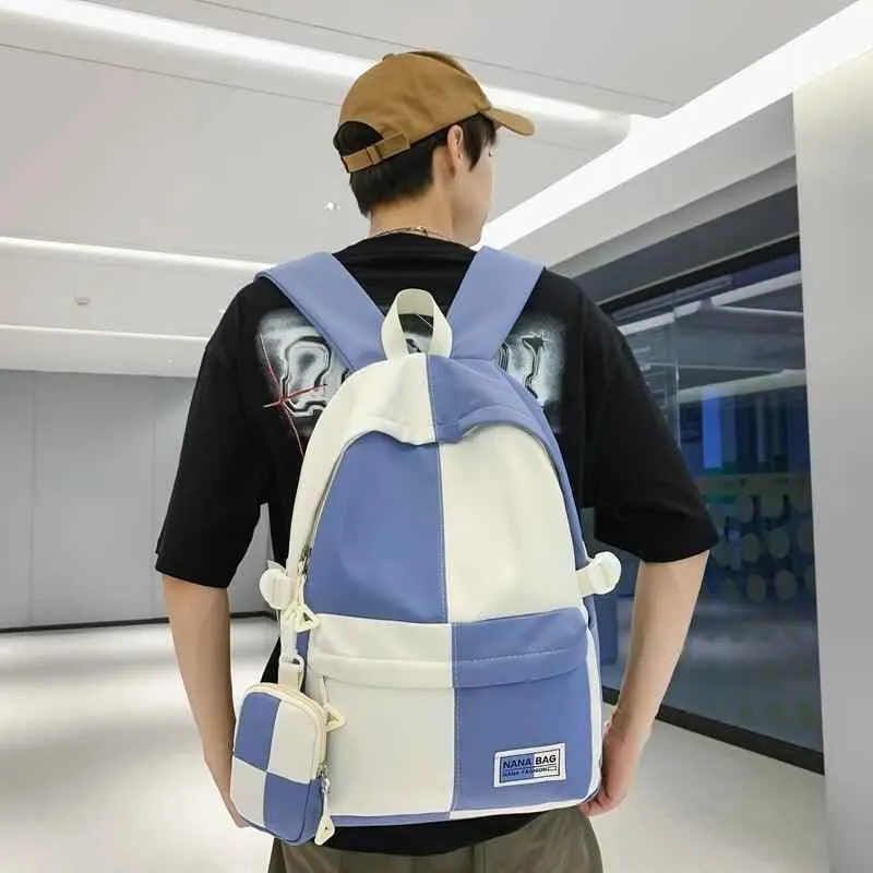 B3110 Cool Backpack - Fashion College School Bag - Grid Pattern