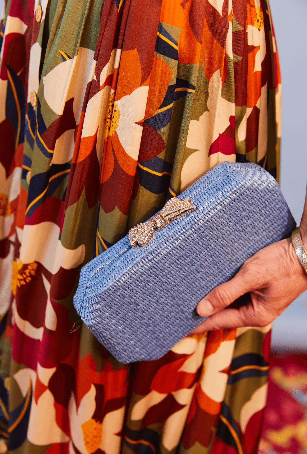 Bedazzled Raffia Clutch - Cornflower Blue