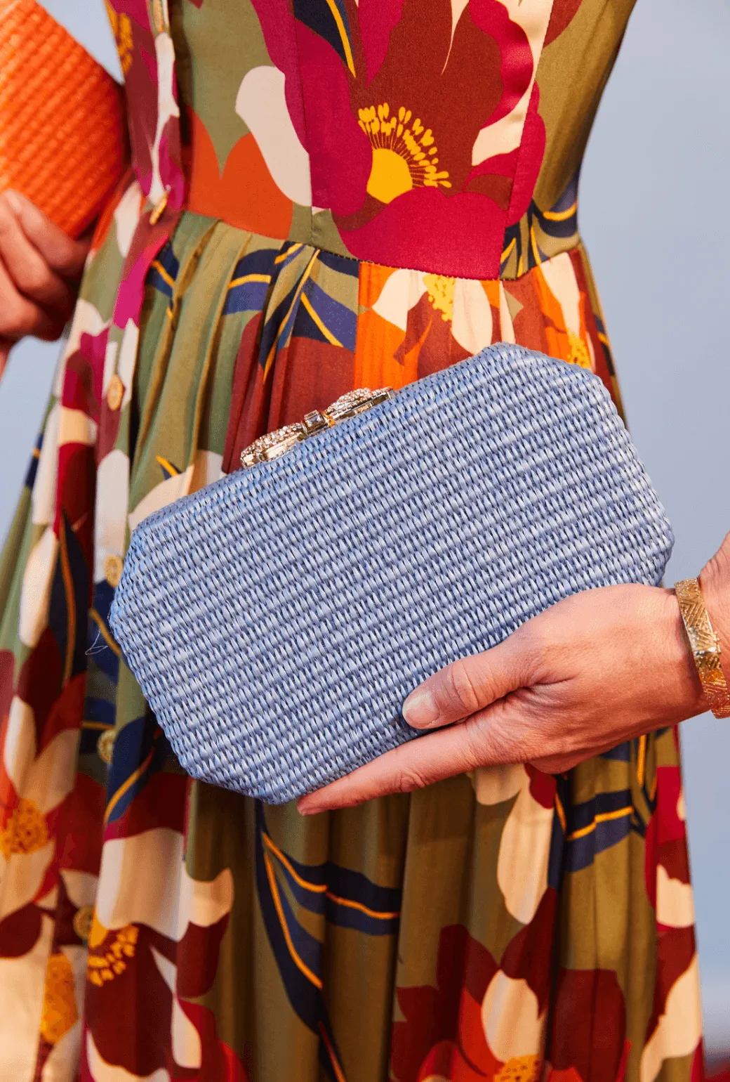 Bedazzled Raffia Clutch - Cornflower Blue