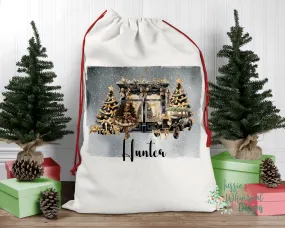 Black and Gold Nutcracker Personalised Santa Sack, Linen Bag