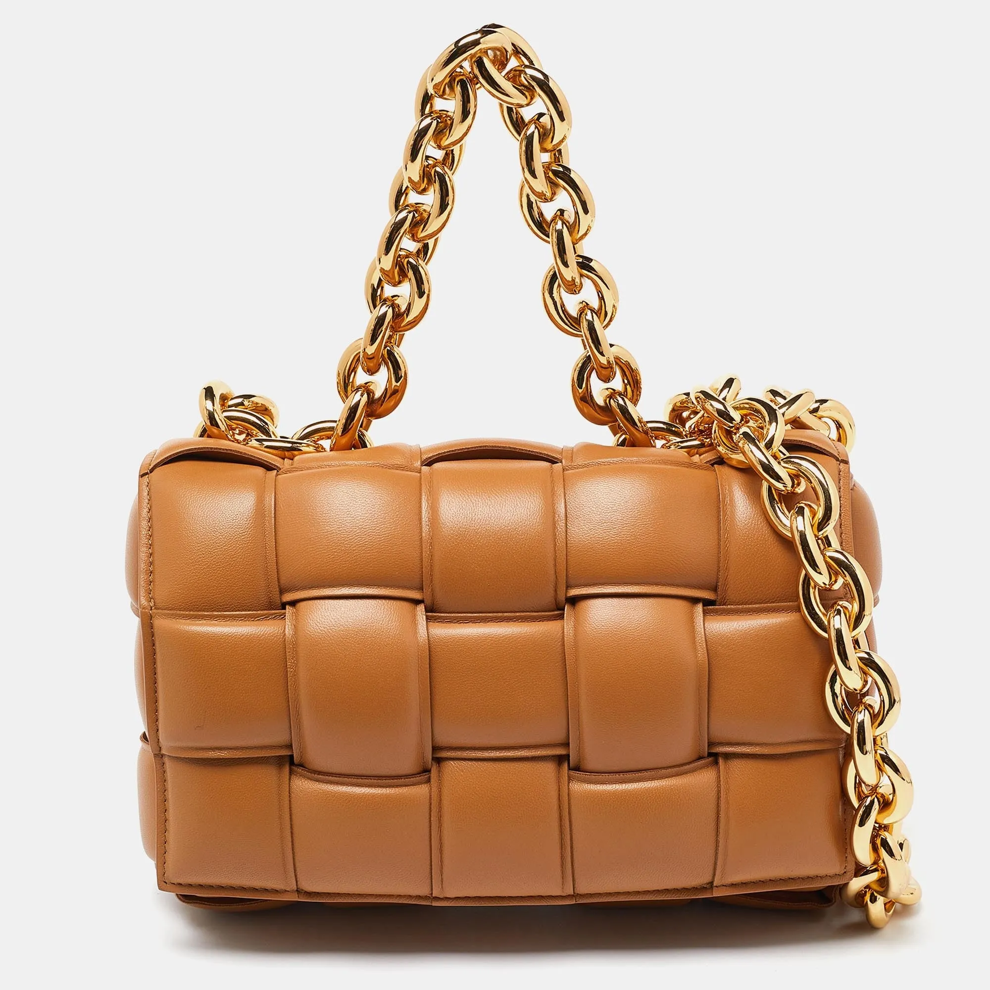 BOTTEGA VENETA Caramel Padded Leather Cassette Chain Bag