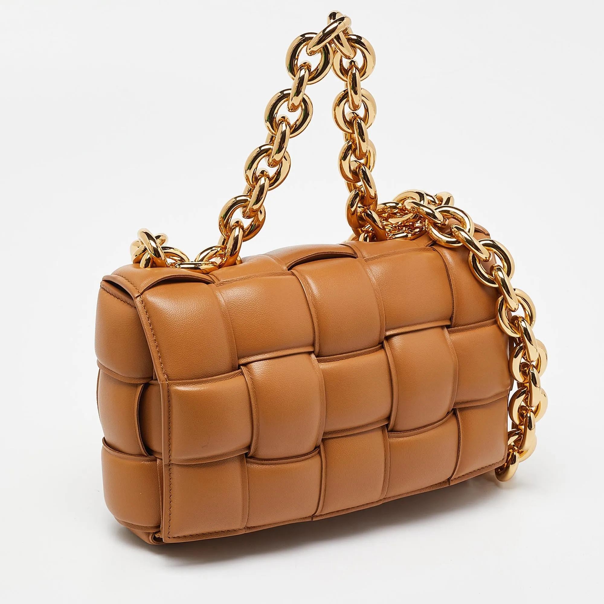 BOTTEGA VENETA Caramel Padded Leather Cassette Chain Bag