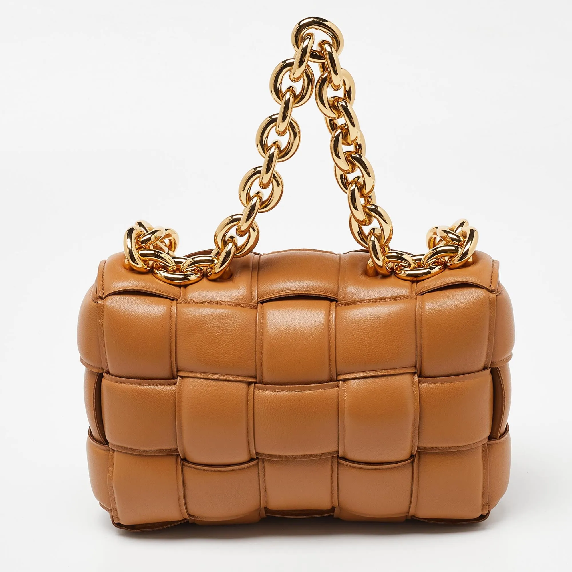 BOTTEGA VENETA Caramel Padded Leather Cassette Chain Bag