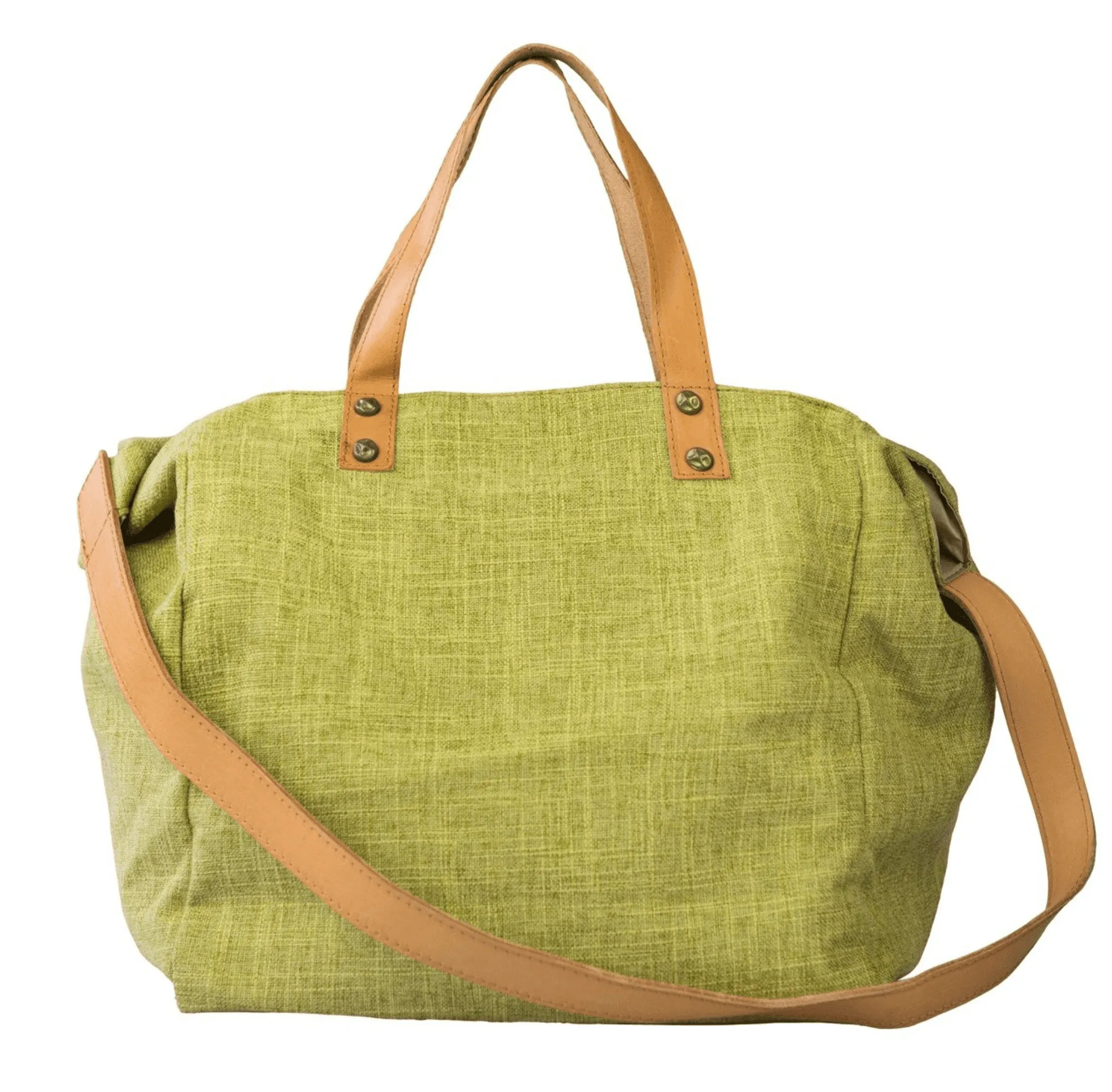 Canvas Handbag Leather Handles & Shoulder Strap Made In Italy Green