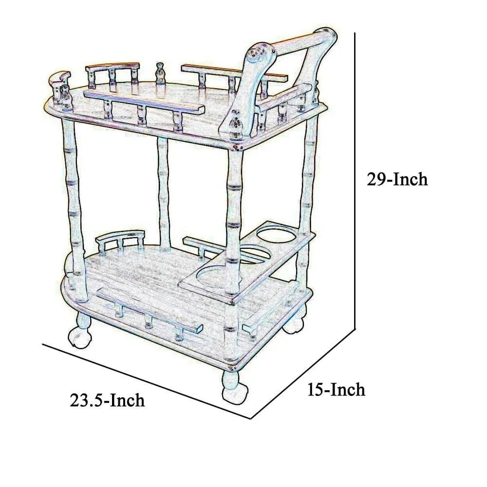 Casters Supported 2 Tier Wooden Wine Table with Turned legs, Oak Brown By Casagear Home