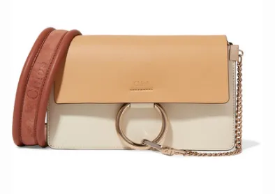 CHLOÉ FAYE SMALL LEATHER AND SUEDE SHOULDER BAG