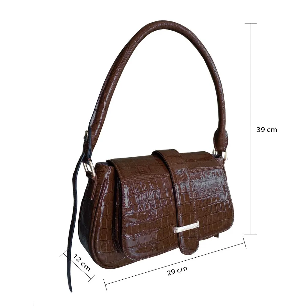 Classic Brown Croco Baguette Perfect For Women & Girls