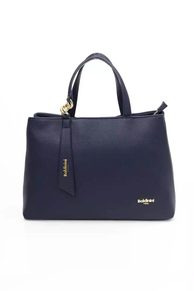 Elegant Blue Shoulder Bag with Golden Accents