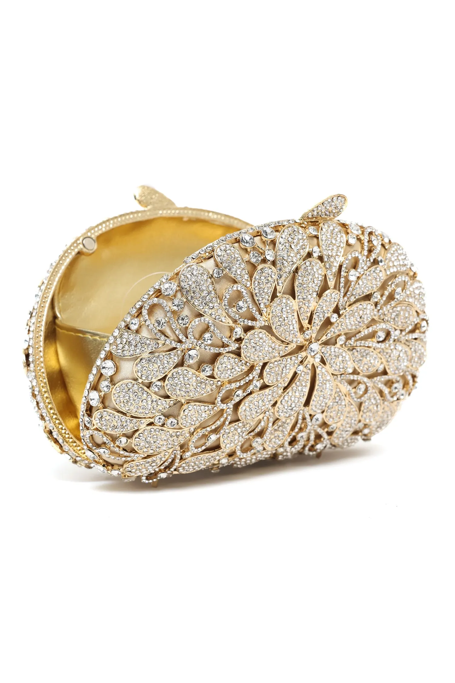 EMBELLISHED FLORAL DESIGN CLUTCH-SILV-GOLD