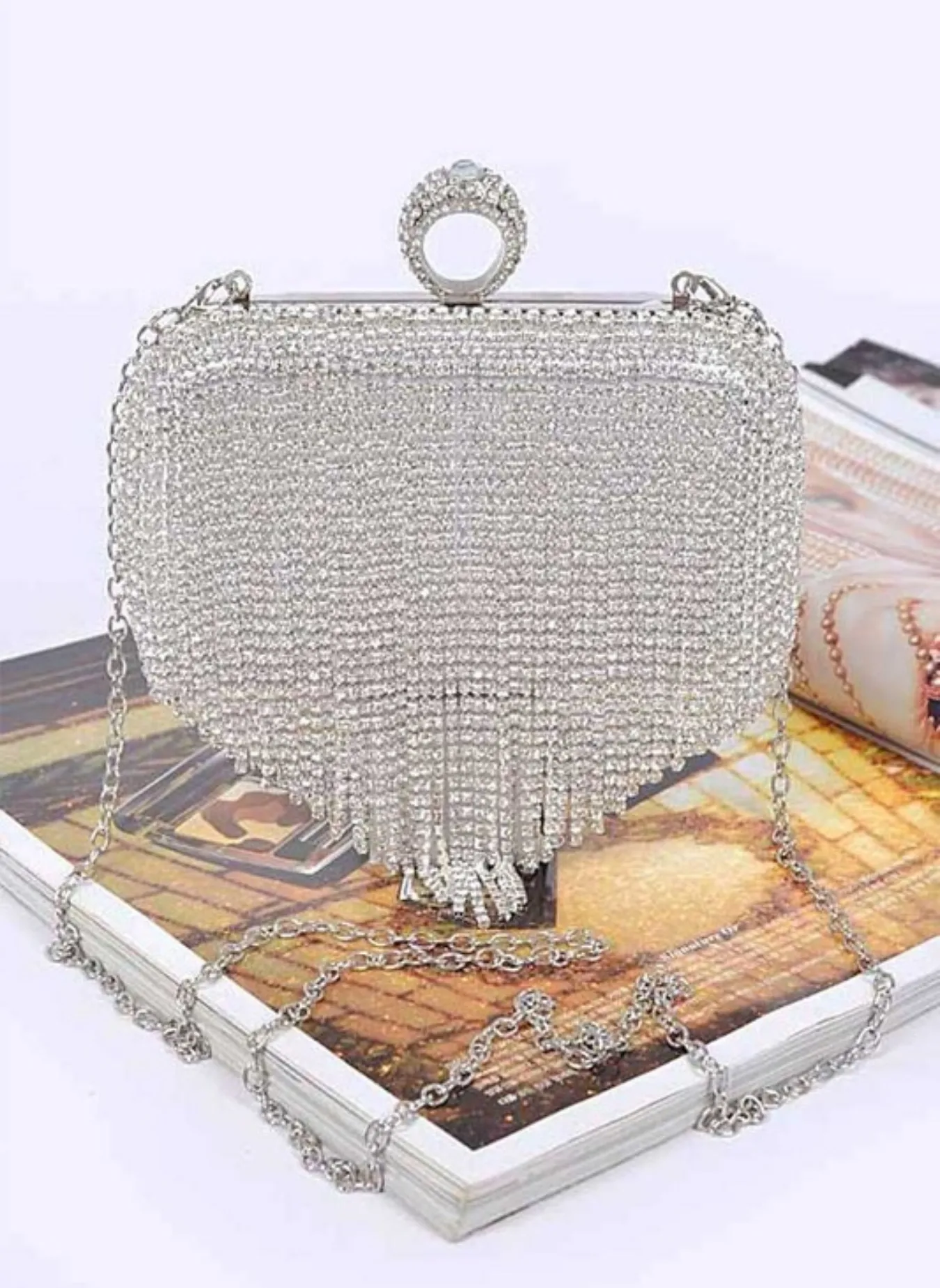 Fringe Rhinestone Convertible Clutch Bag