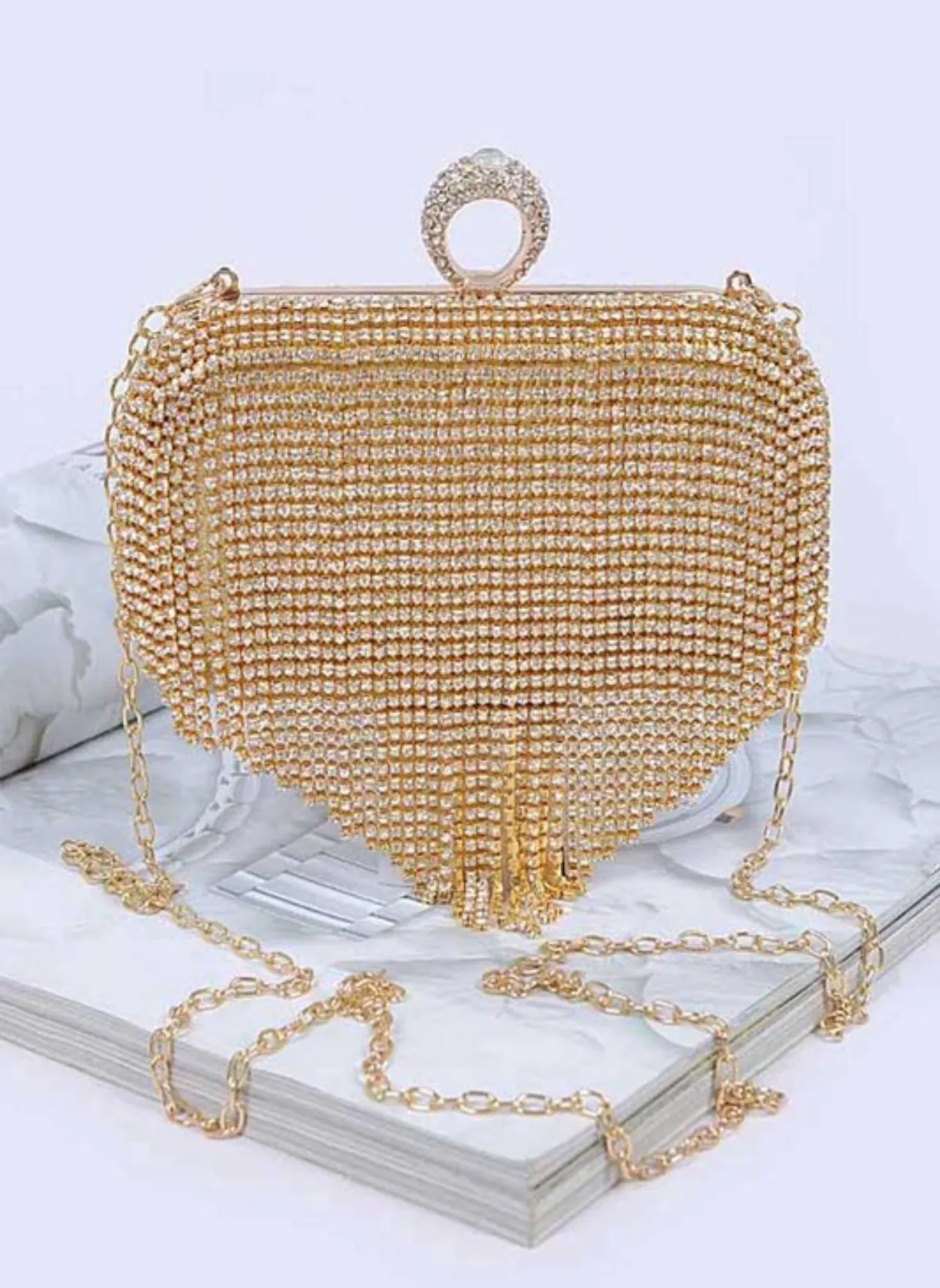 Fringe Rhinestone Convertible Clutch Bag