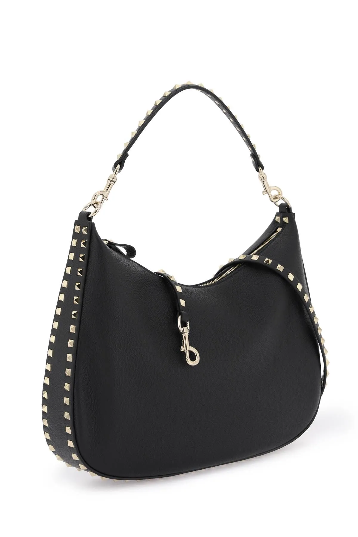 grained leather 'rockstud' hobo bag