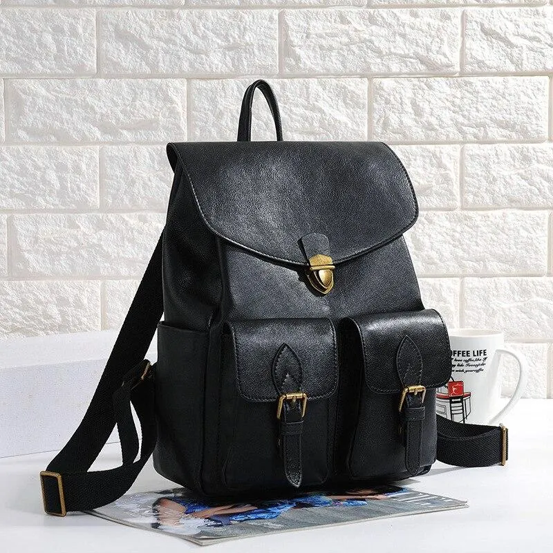 High-end Casual Female Solid Pattern Genuine Leather Travel Backpack