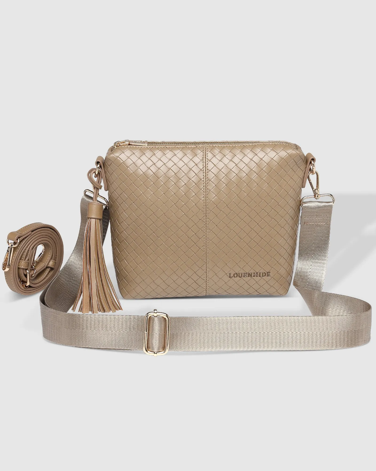 KASEY WOVEN CROSSBODY BAG LIGHT MOCHA