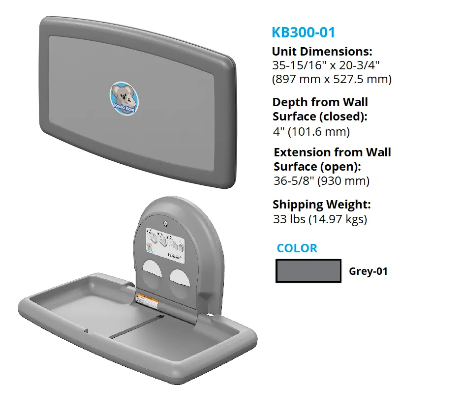 Koala Kare® KB300-01 - Surface Horizontal Grey Baby Changing Station (Newest Generation)