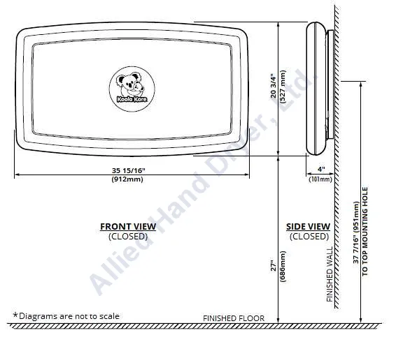 Koala Kare® KB300-01 - Surface Horizontal Grey Baby Changing Station (Newest Generation)