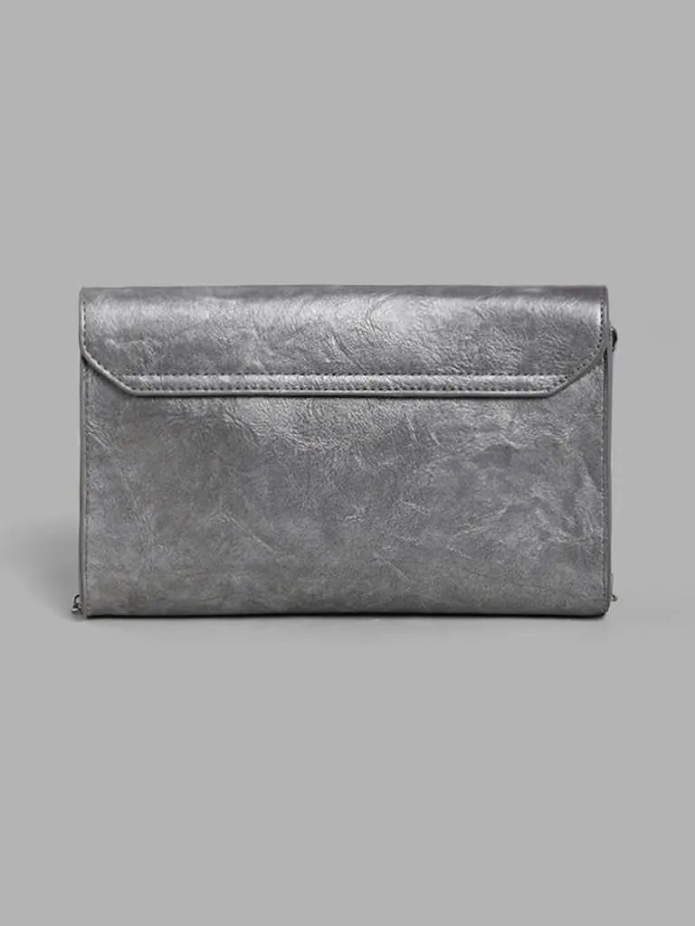 LOV Self Design Silver Sling Clutch