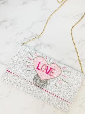 'Love' Heart Fringe Beaded Clutch