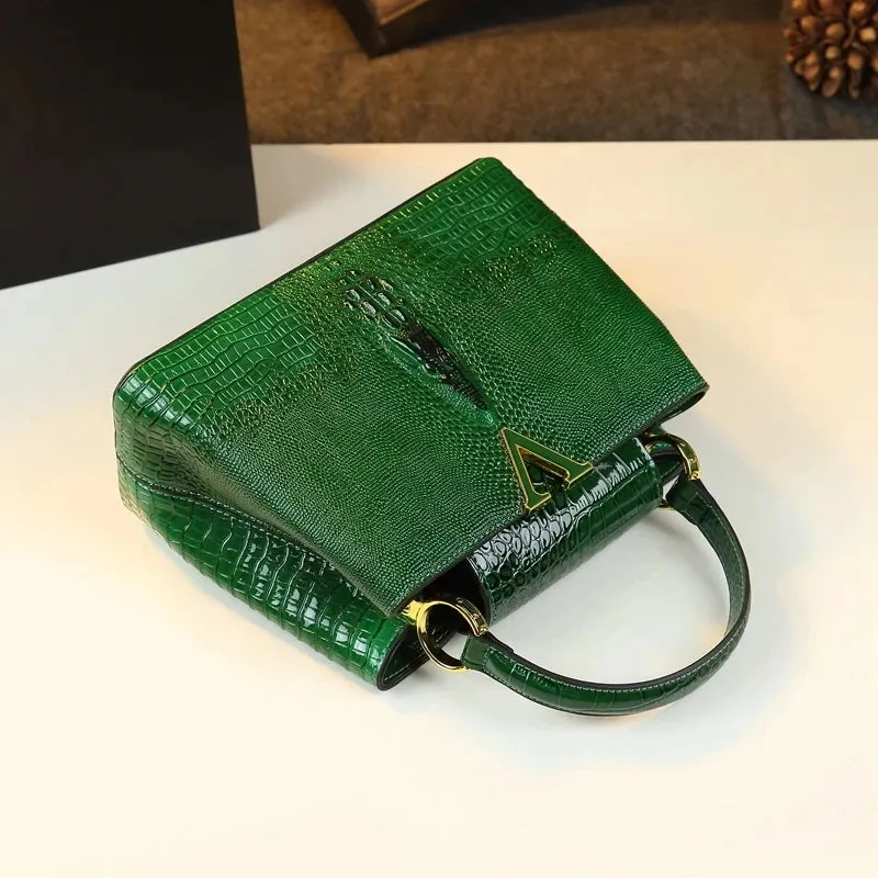 Luxury Genuine Leather Women's Handbag - Crocodile Pattern Shoulder Bag