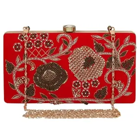 MaFs Women's Embroidered Clutch, Red