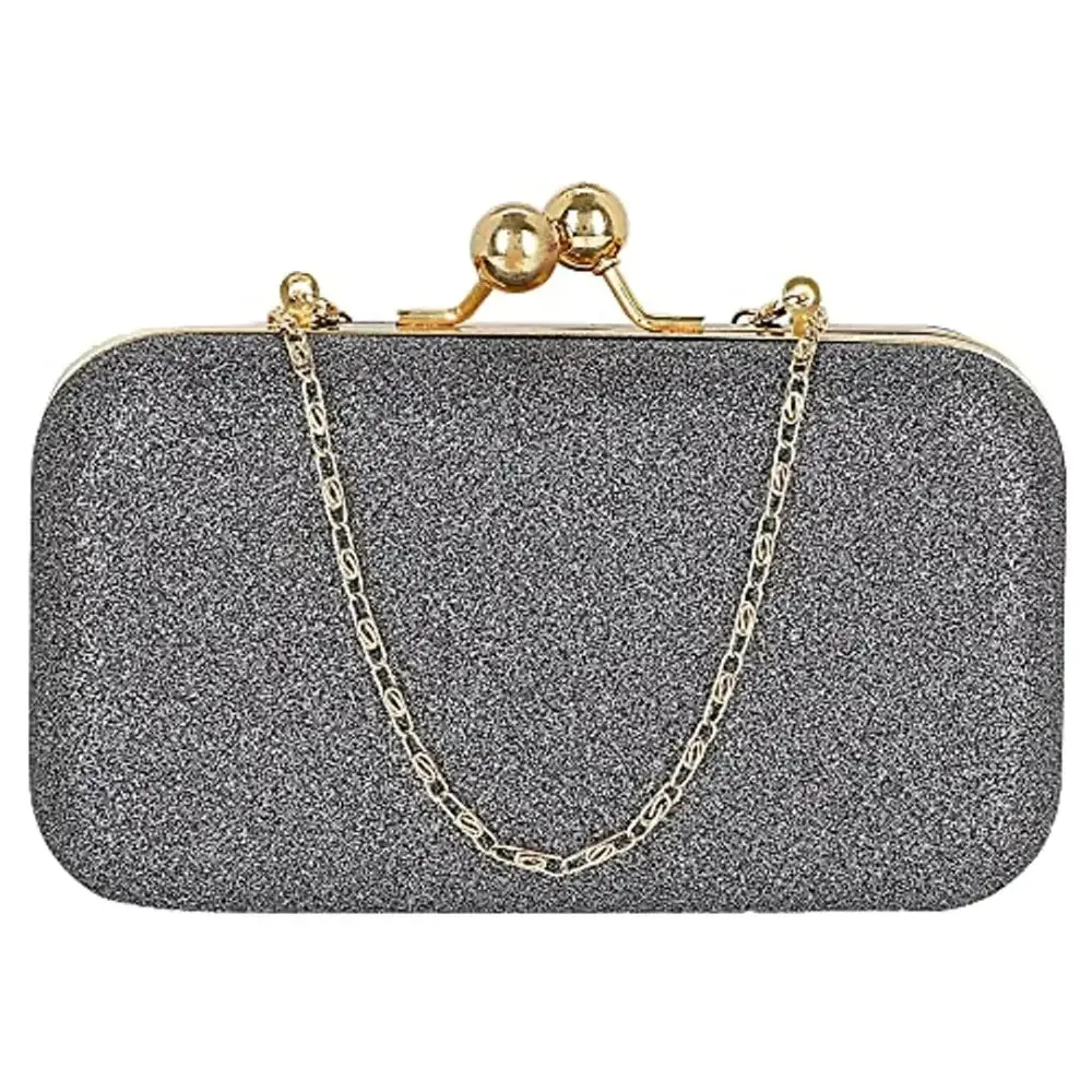 MaFs Women's Handicraft Beautiful Bling Box Rexin Clutch Bag for Party, Wedding (Grey)