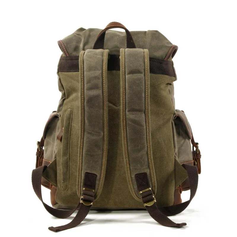 Men's Vintage Outdoor Canvas Stitching Leather Multi-Pocket Backpack 19083234Y