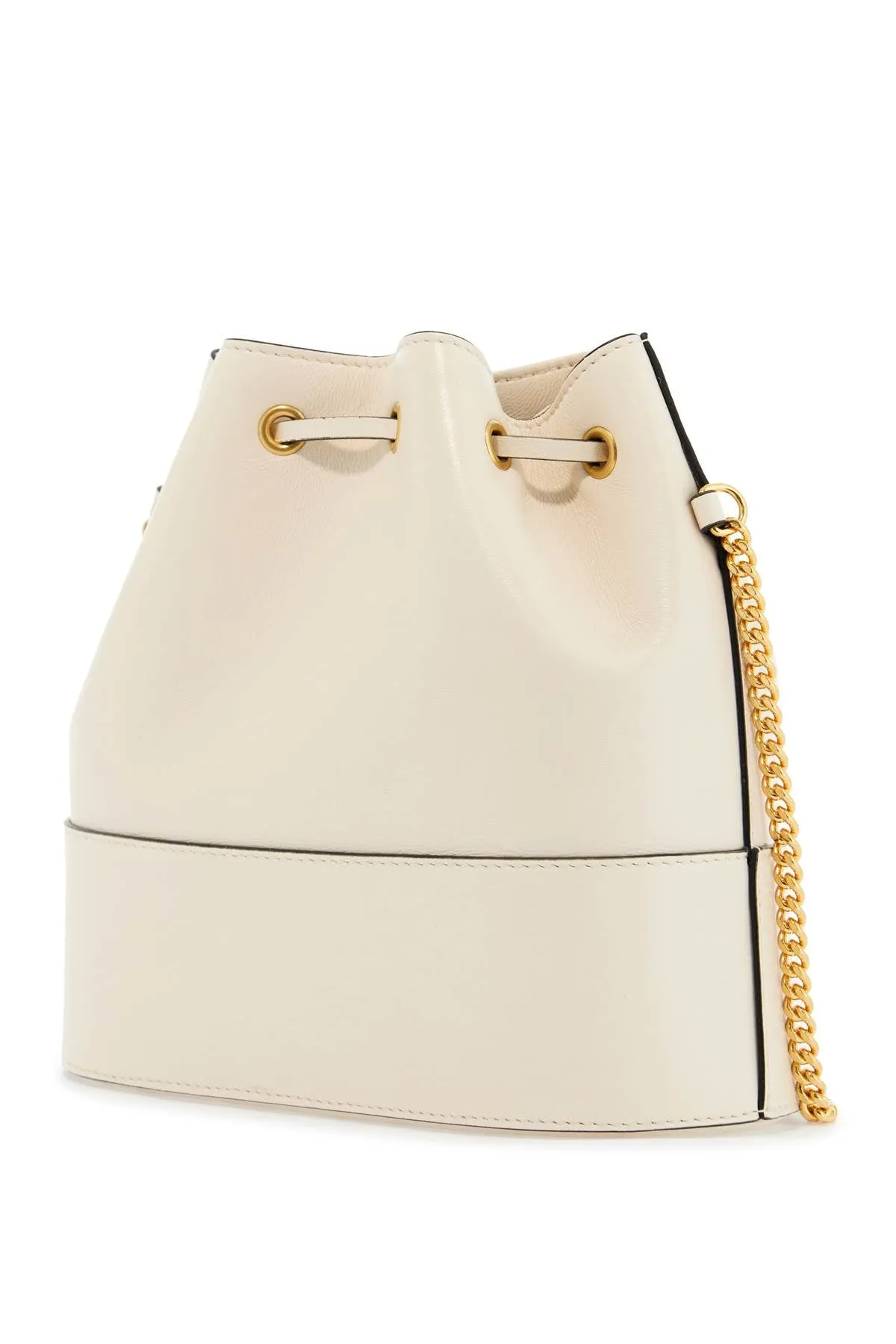 Mini Bucket Bag In Ivory Leather With Chain