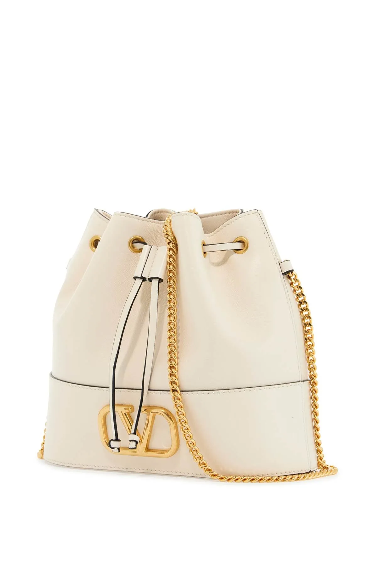 Mini Bucket Bag In Ivory Leather With Chain