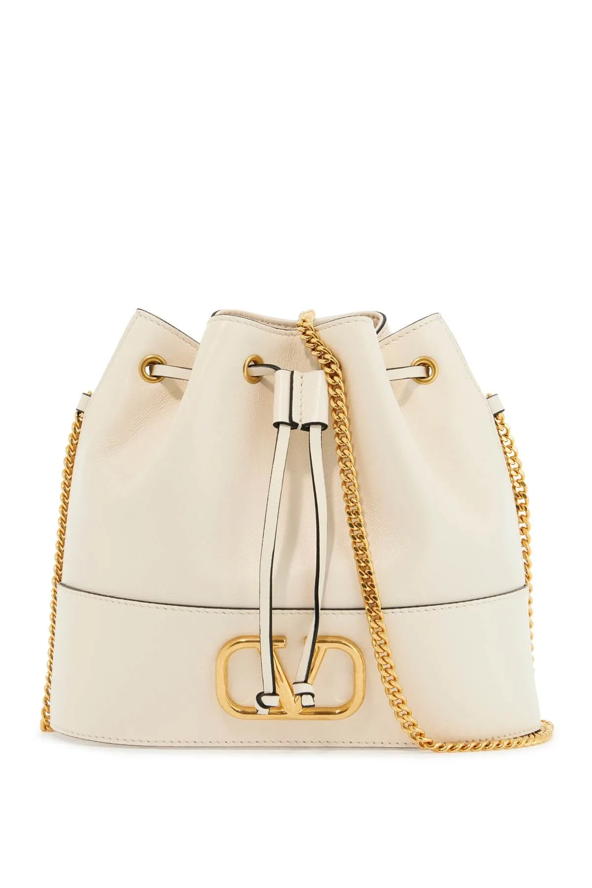 Mini Bucket Bag In Ivory Leather With Chain