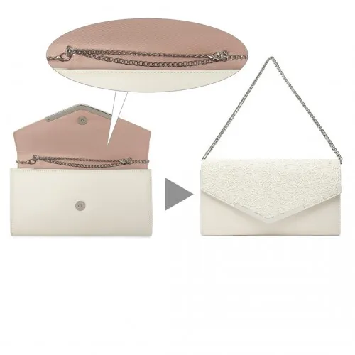 Miss Lulu Lace Envelope Flap Clutch Evening Bag - Elegant Beige Clutch for Weddings & Parties