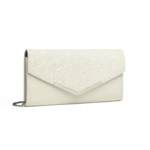 Miss Lulu Lace Envelope Flap Clutch Evening Bag - Elegant Beige Clutch for Weddings & Parties