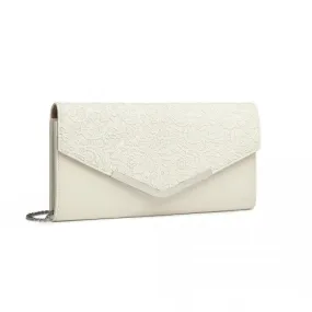 Miss Lulu Lace Envelope Flap Clutch Evening Bag - Elegant Beige Clutch for Weddings & Parties