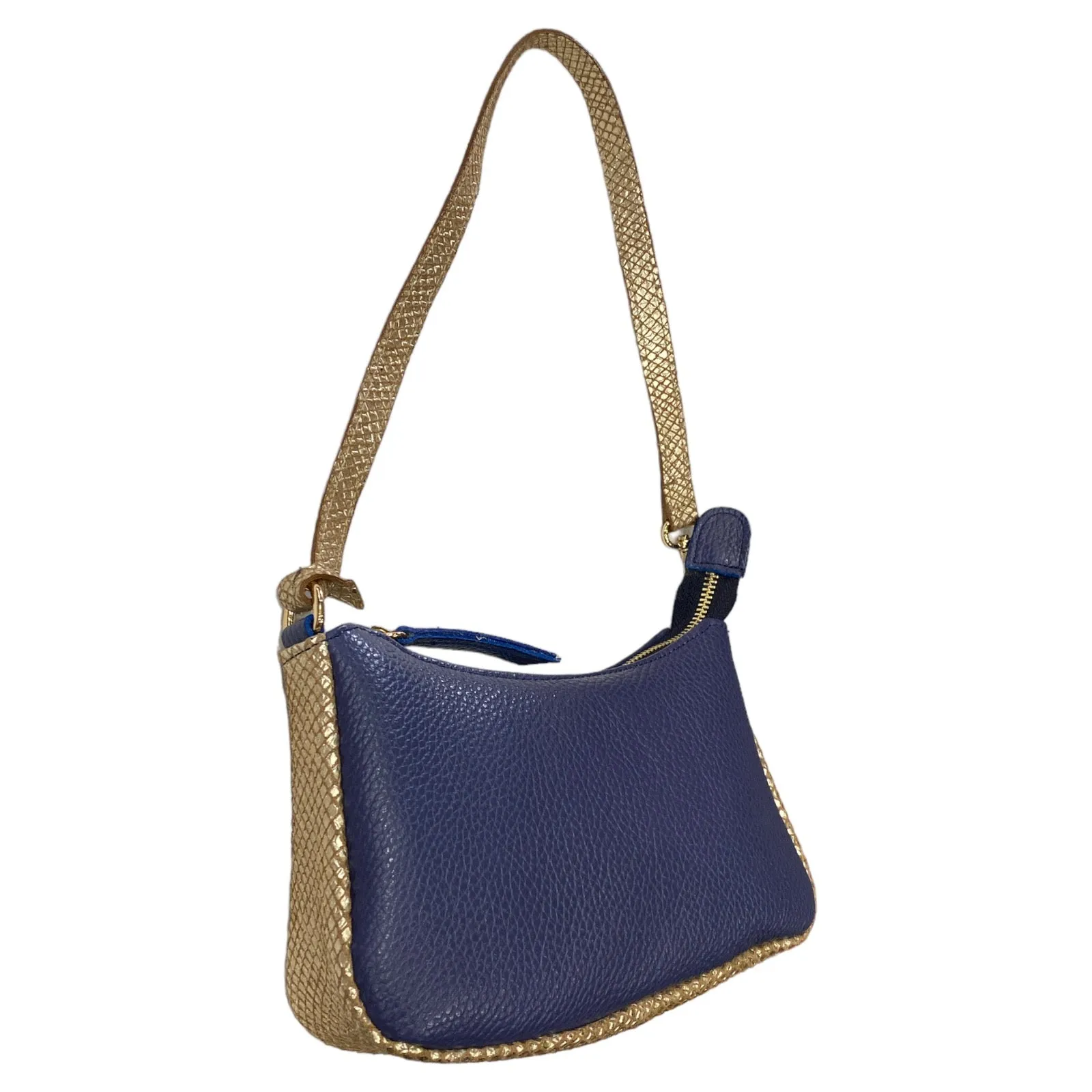 Natalie Small. Blue and gold leather evening bag