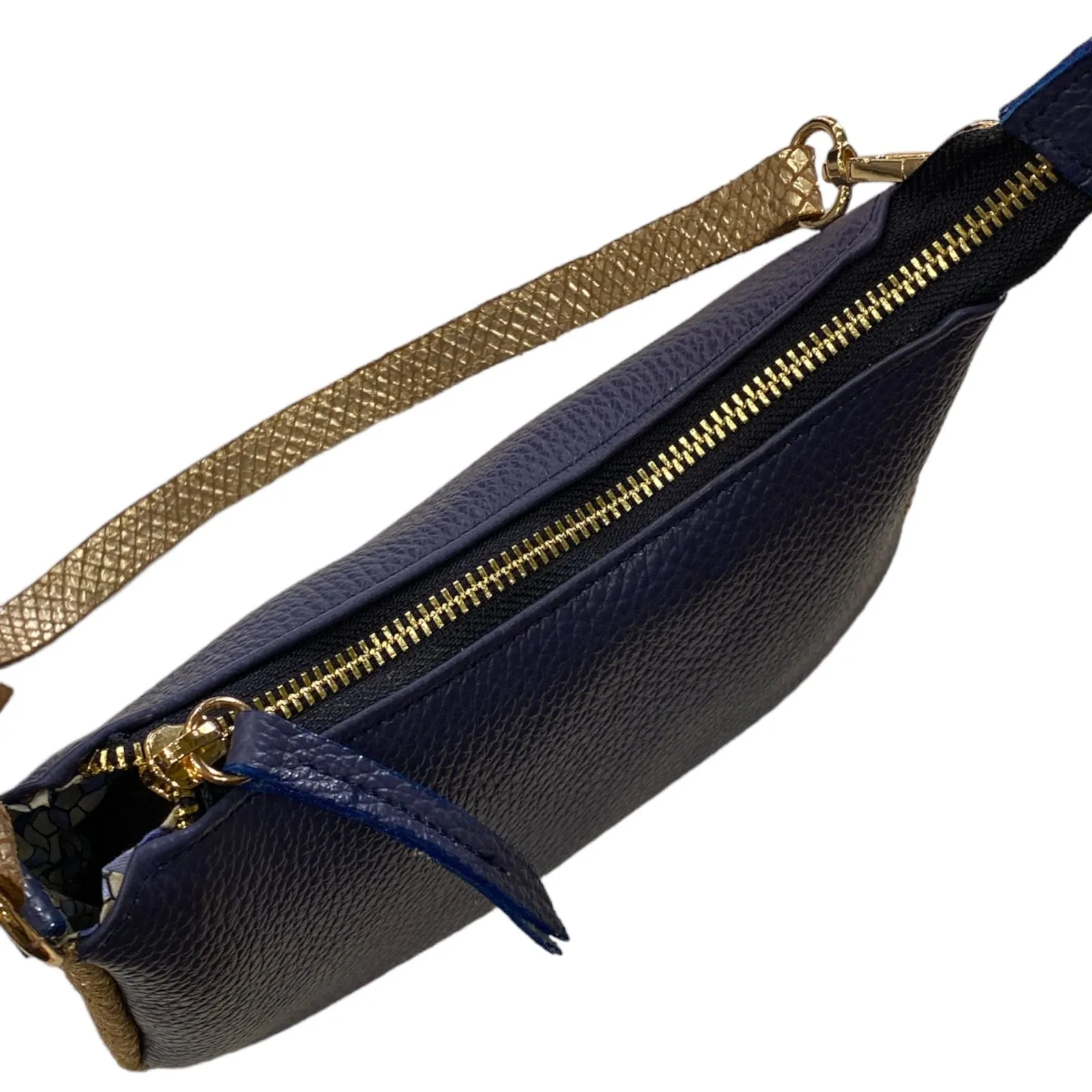 Natalie Small. Blue and gold leather evening bag