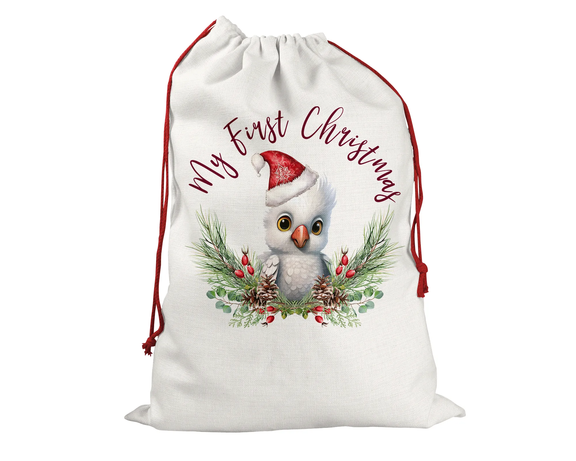 Personalised Santa Sack, Cockatoo, Poinsettia Leaves Linen Bag