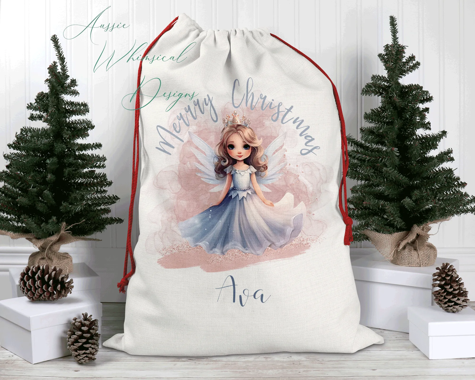 Personalised Santa Sack, Linen Bag, Fairy Christmas