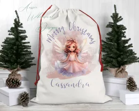 Personalised Santa Sack, Linen Bag, Fairy Christmas